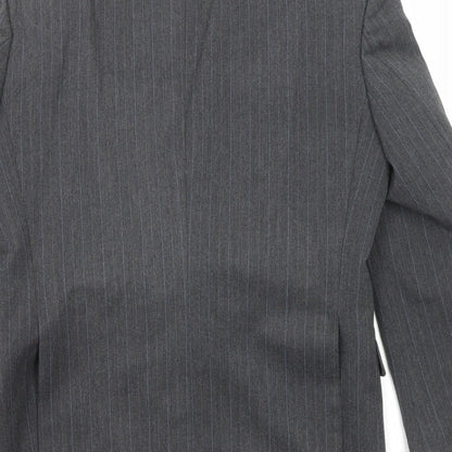 Classics Mens Grey Striped Polyester Jacket Suit Jacket Size 36 Regular