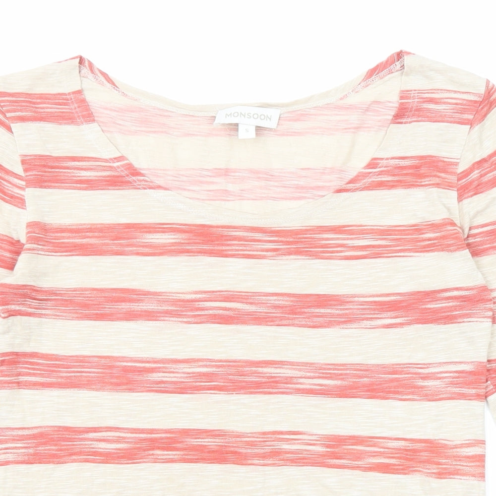 Monsoon Womens Red Striped Viscose Basic Blouse Size S Round Neck