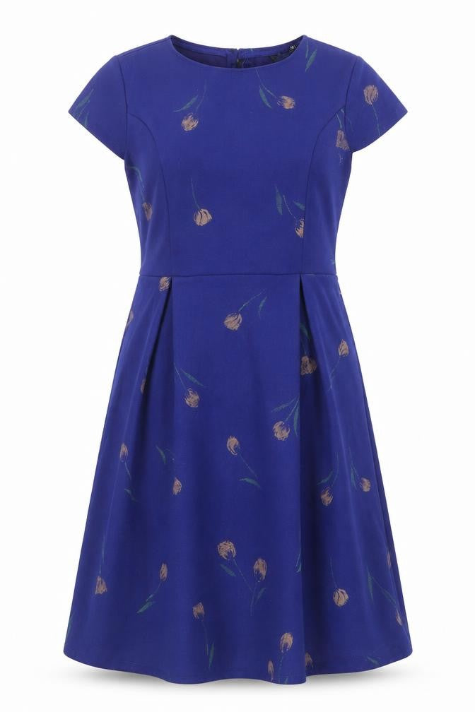 Real Form Womens Blue Floral Polyester Shift Size 12 Round Neck Zip