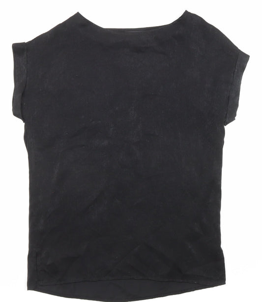 NEXT Womens Black Polyester Basic T-Shirt Size 6 Round Neck