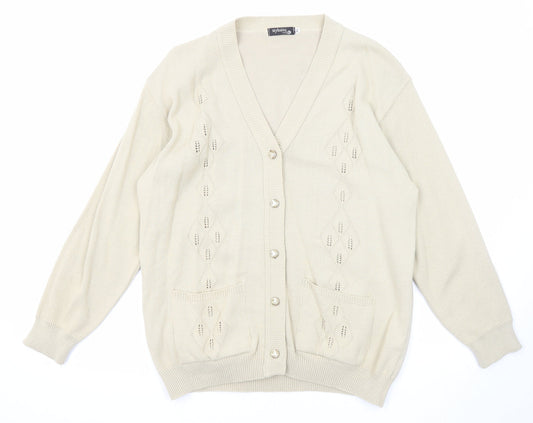 Stylistiq Womens Beige V-Neck Acrylic Cardigan Jumper Size XL