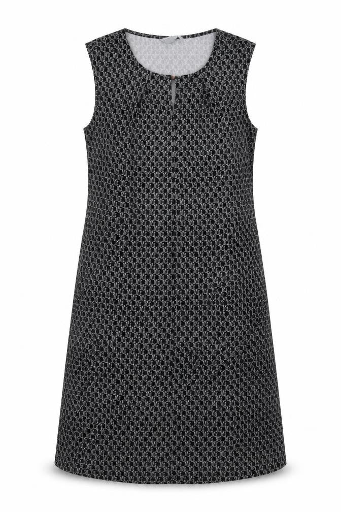 H&M Womens Black Geometric Polyester A-Line Size S Round Neck Button