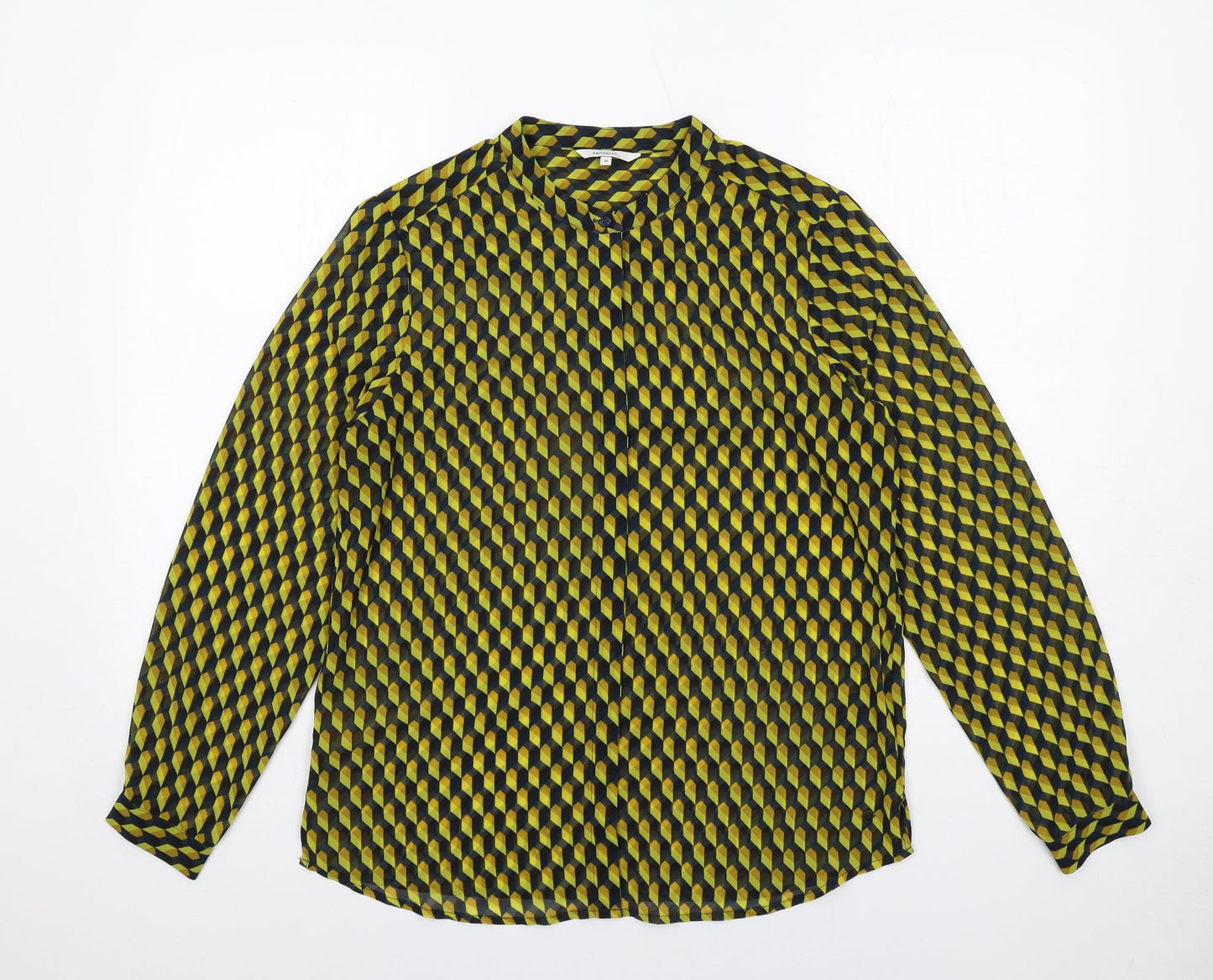 Sandwich Womens Yellow Geometric Polyester Basic Button-Up Size 8 Round Neck