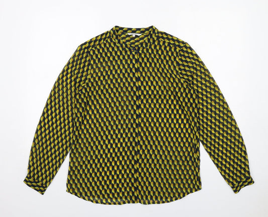 Sandwich Womens Yellow Geometric Polyester Basic Button-Up Size 8 Round Neck