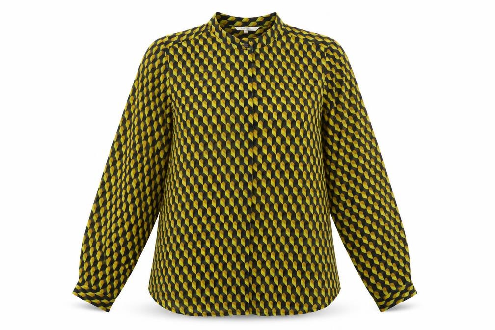 Sandwich Womens Yellow Geometric Polyester Basic Button-Up Size 8 Round Neck