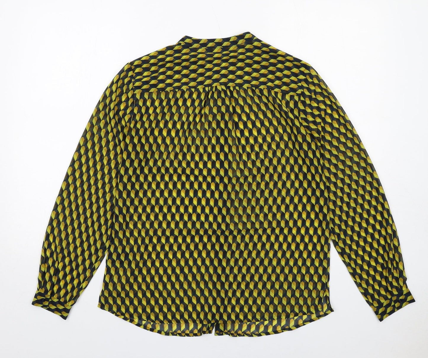 Sandwich Womens Yellow Geometric Polyester Basic Button-Up Size 8 Round Neck