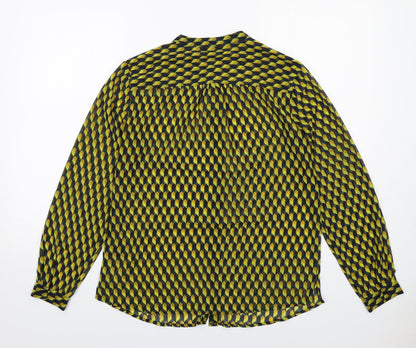 Sandwich Womens Yellow Geometric Polyester Basic Button-Up Size 8 Round Neck