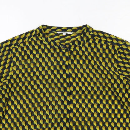 Sandwich Womens Yellow Geometric Polyester Basic Button-Up Size 8 Round Neck