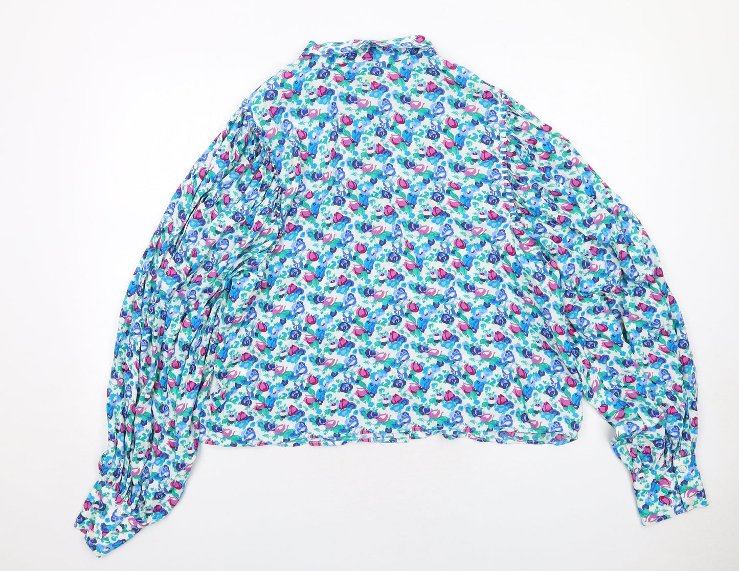 Zara Womens Multicoloured Geometric Viscose Basic Button-Up Size XL Round Neck