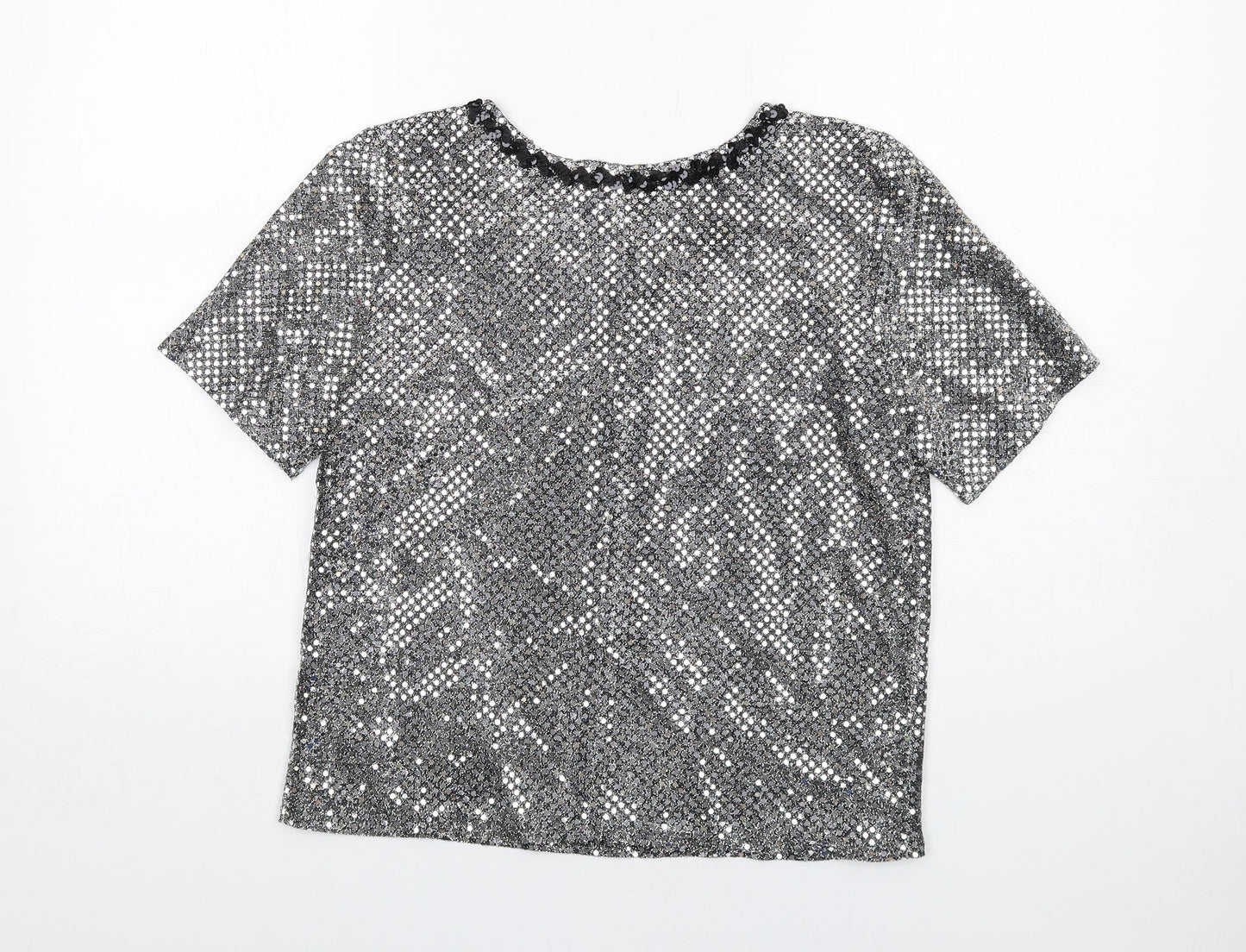 Gina Bacconi Womens Silver Polyamide Basic T-Shirt Size 10 Round Neck