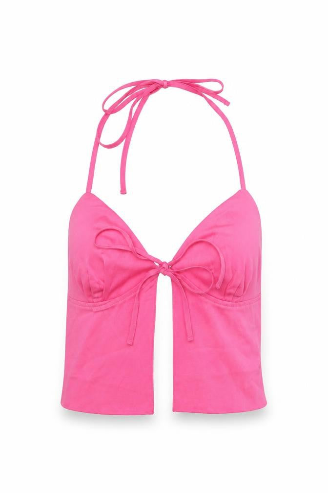 Stradivarius Womens Pink Polyester Cropped Tank Size L V-Neck - Open Back