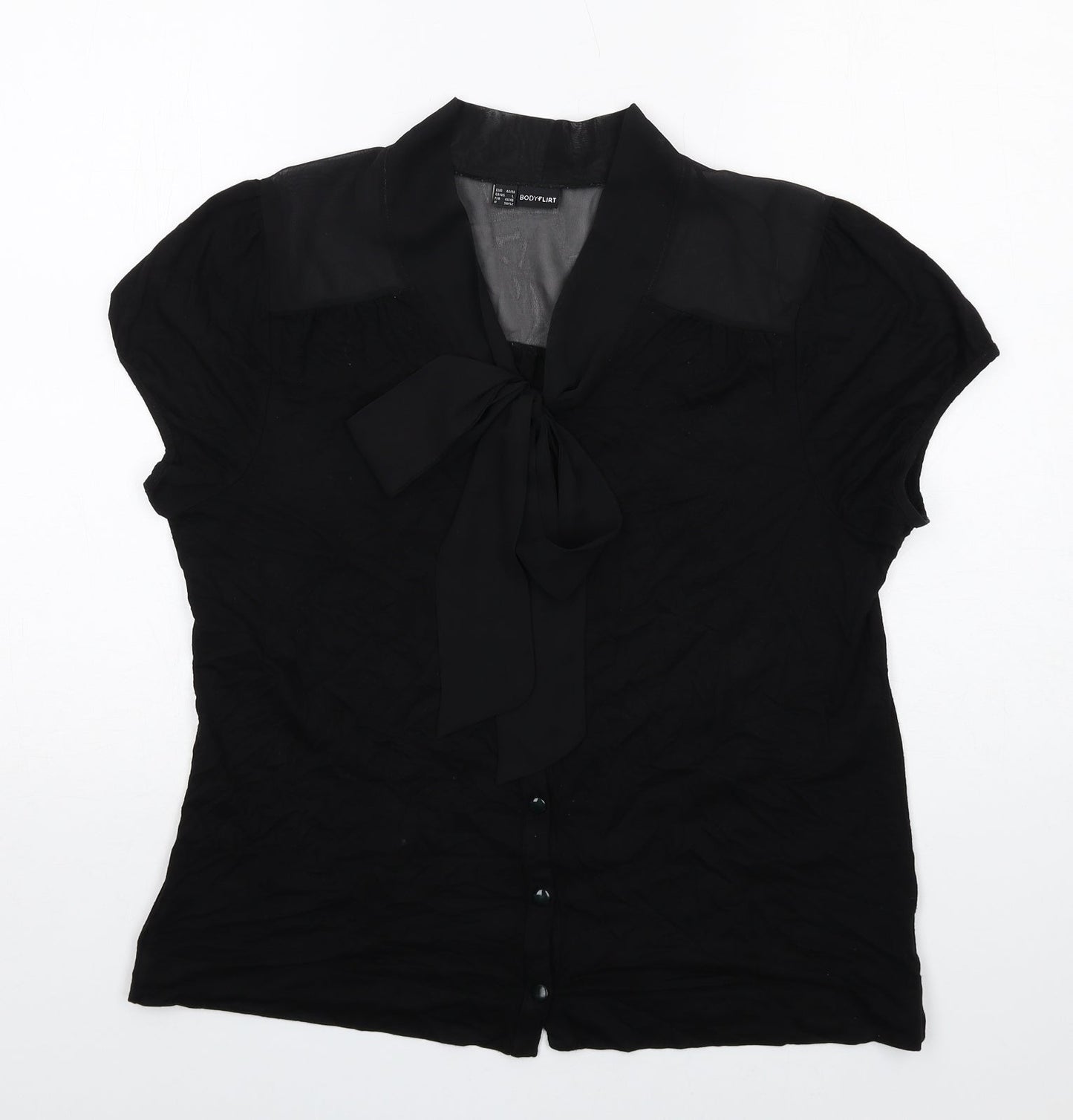 Body Flirt Womens Black Viscose Basic Button-Up Size L V-Neck