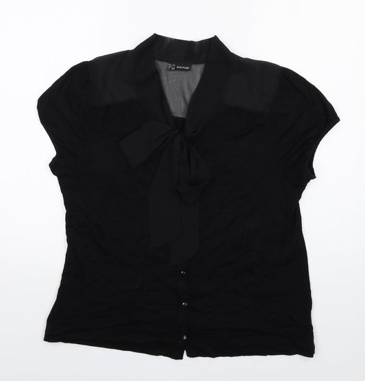 Body Flirt Womens Black Viscose Basic Button-Up Size L V-Neck