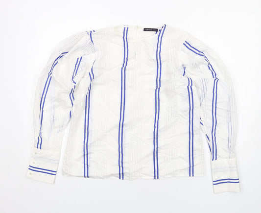 Limited Edition Womens White Striped Viscose Basic Blouse Size 10 Round Neck