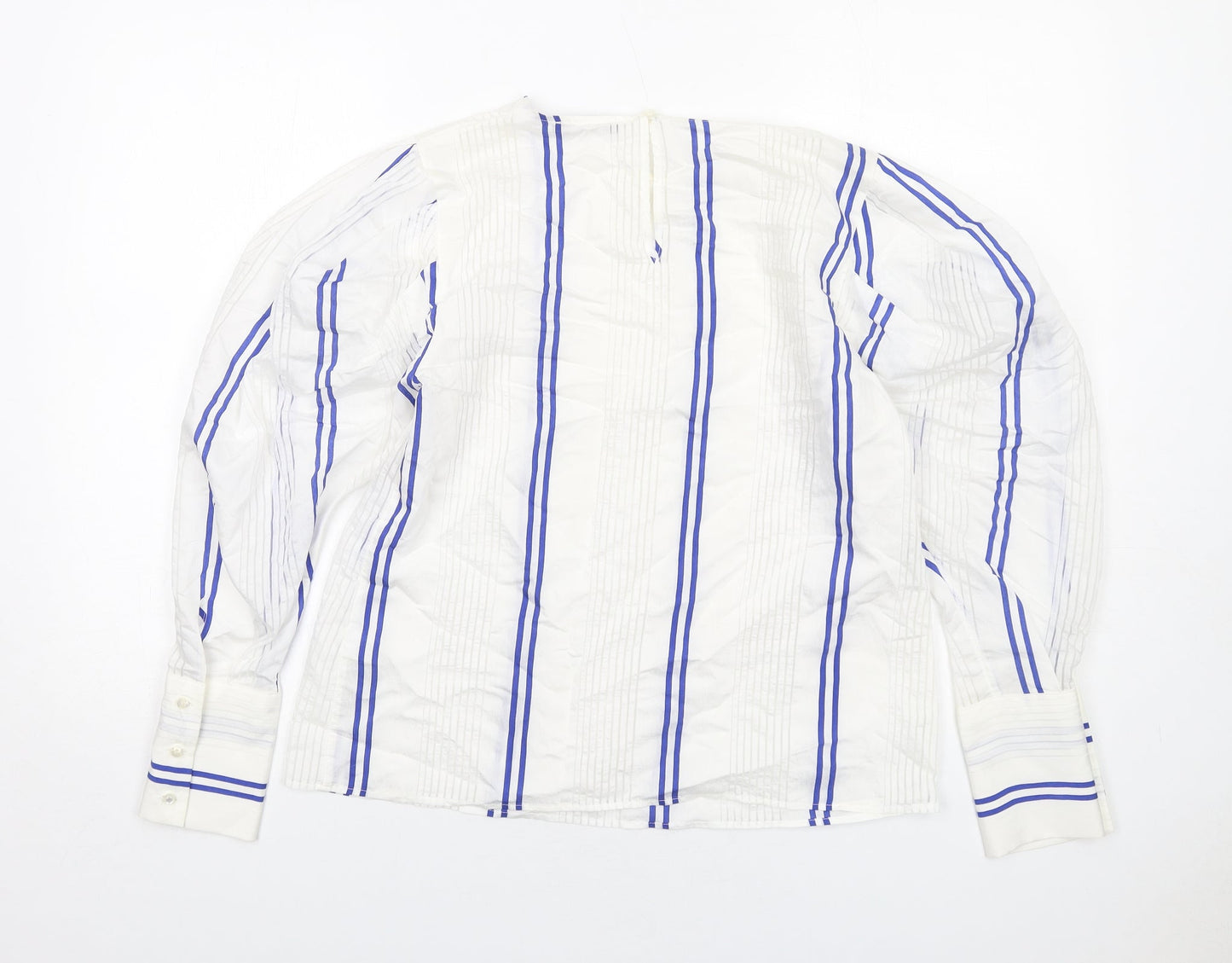 Limited Edition Womens White Striped Viscose Basic Blouse Size 10 Round Neck