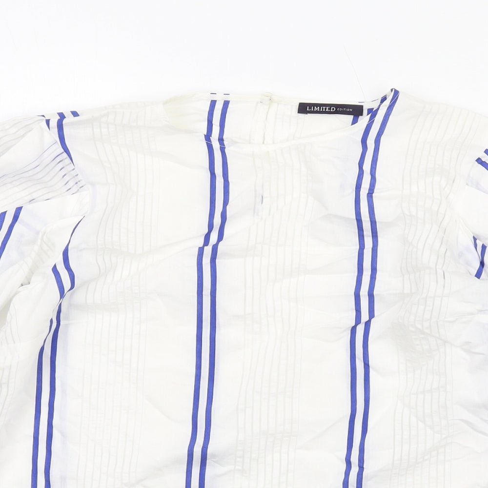 Limited Edition Womens White Striped Viscose Basic Blouse Size 10 Round Neck