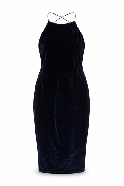 Front view of Missguided women’s blue polyester bodycon, size UK 10, round neck zip