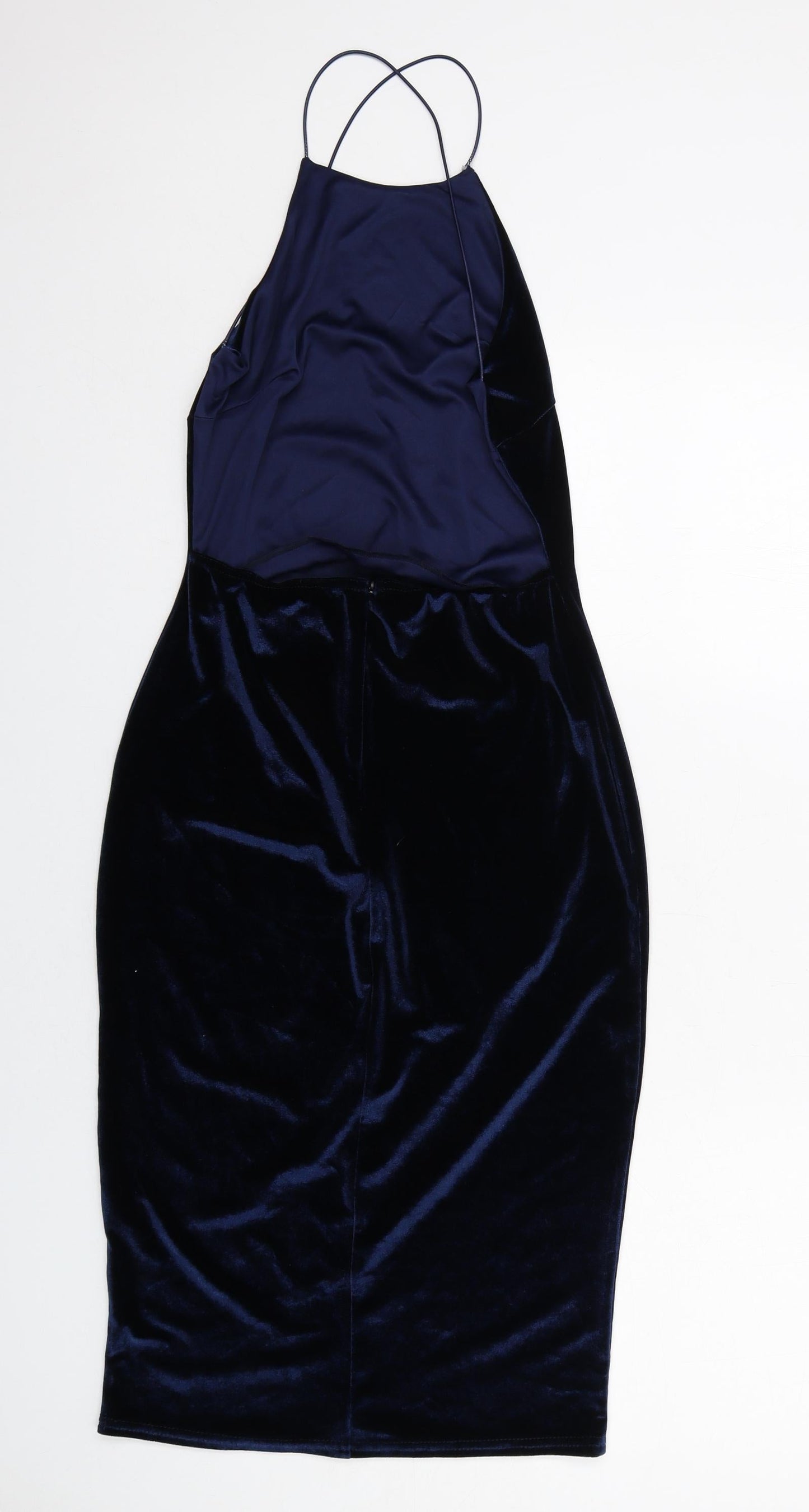 Missguided Womens Blue Polyester Bodycon Size 10 Round Neck Zip