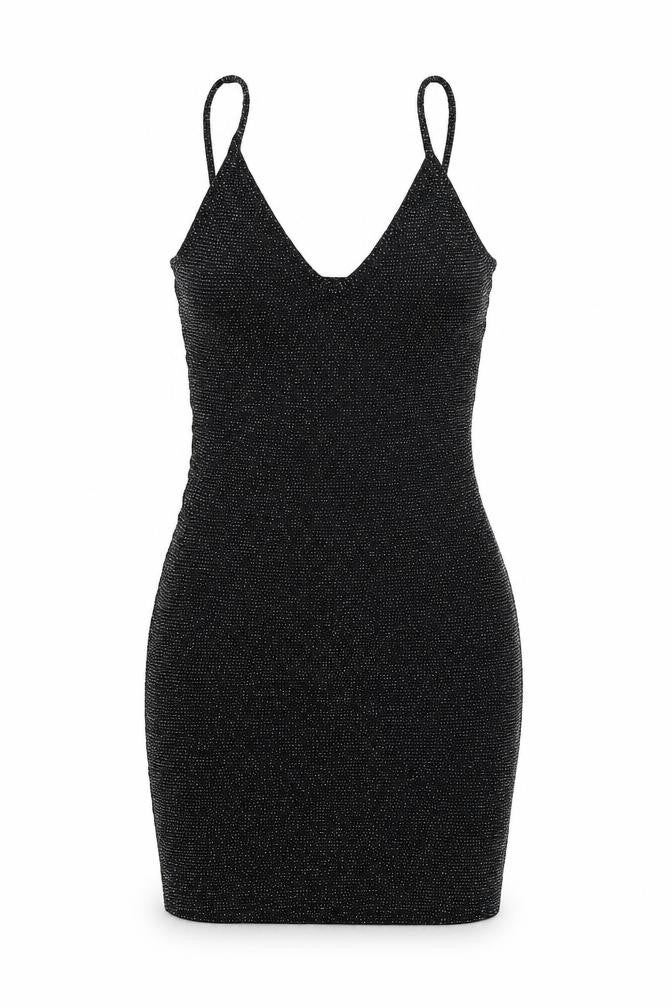 PRETTYLITTLETHING Womens Black Nylon Bodycon Size 4 V-Neck Pullover