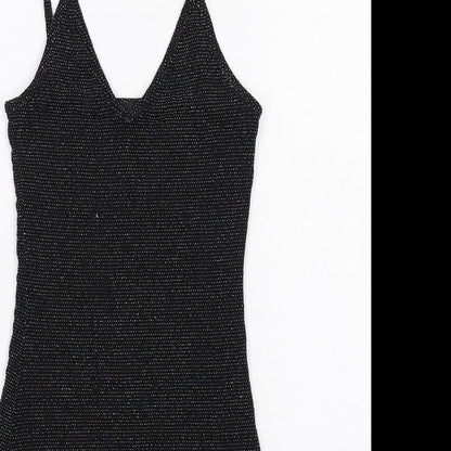 PRETTYLITTLETHING Womens Black Nylon Bodycon Size 4 V-Neck Pullover