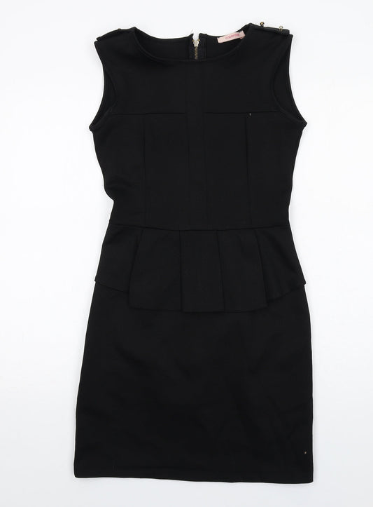 Code Pink Womens Black Polyester Shift Size 10 Round Neck Zip