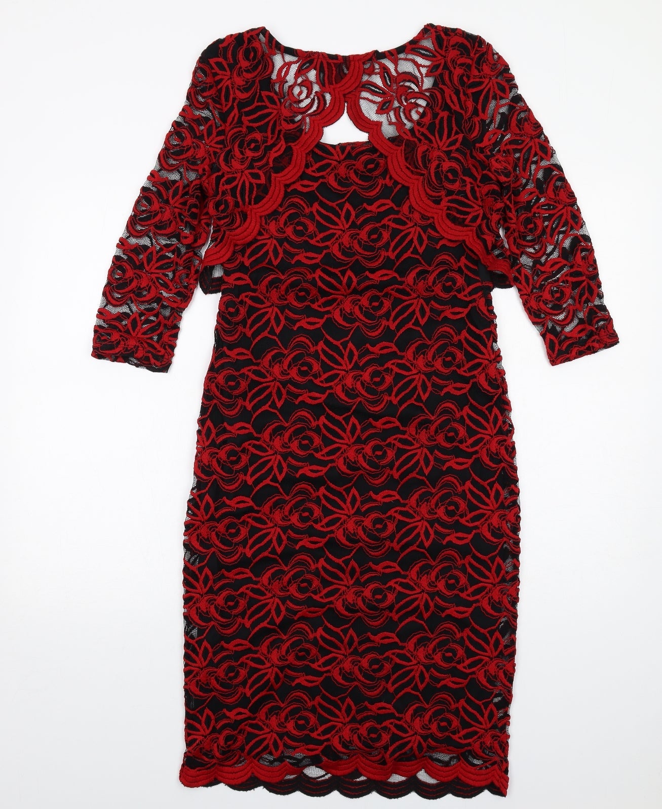 Per Una Womens Red Floral Polyester A-Line Size 8 Scoop Neck Pullover