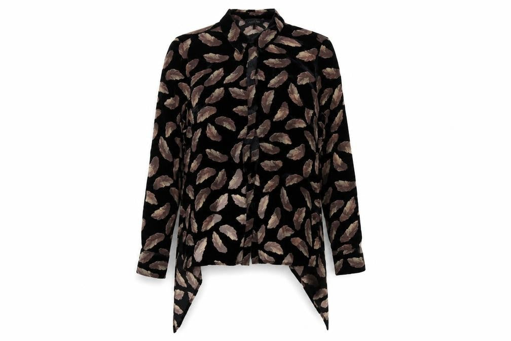 Label Lab Womens Black Geometric Viscose Basic Button-Up Size 8 Collared - Feather Print