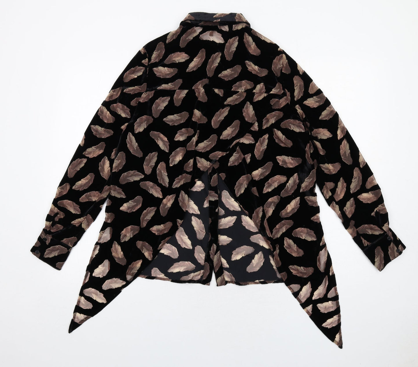 Label Lab Womens Black Geometric Viscose Basic Button-Up Size 8 Collared - Feather Print