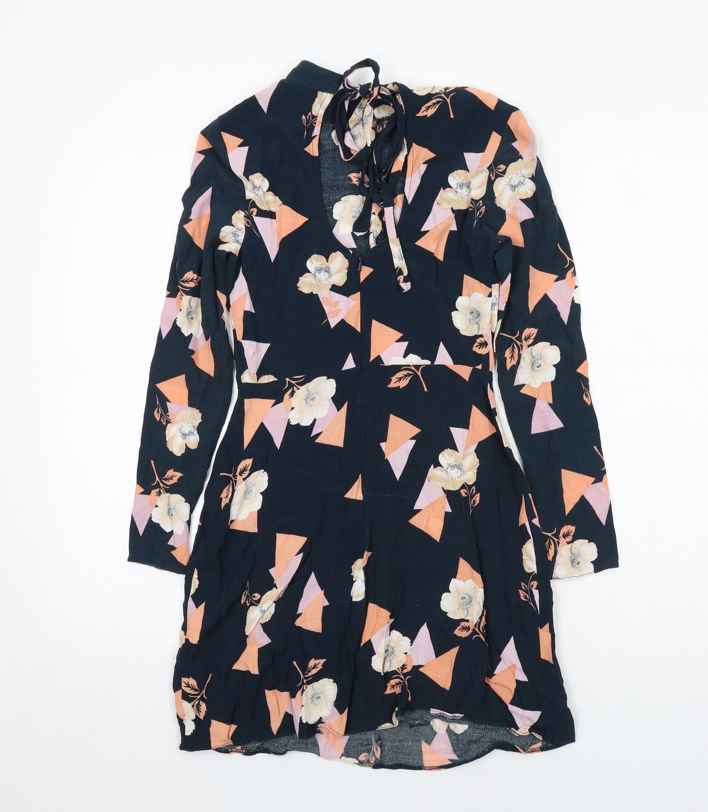 ASOS Womens Black Geometric Viscose A-Line Size 4 Round Neck Zip