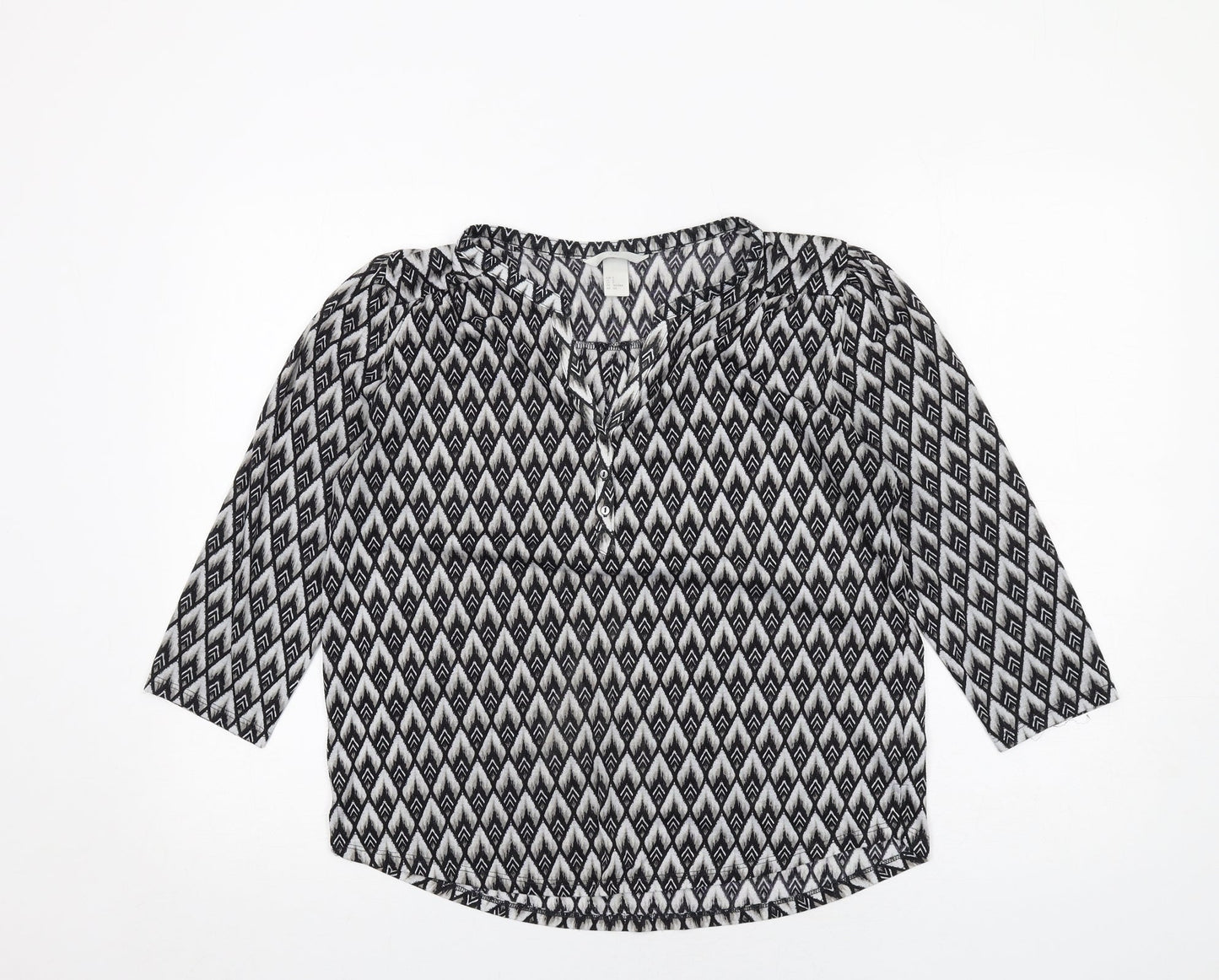 H&M Womens Black Geometric Polyester Basic Blouse Size S V-Neck