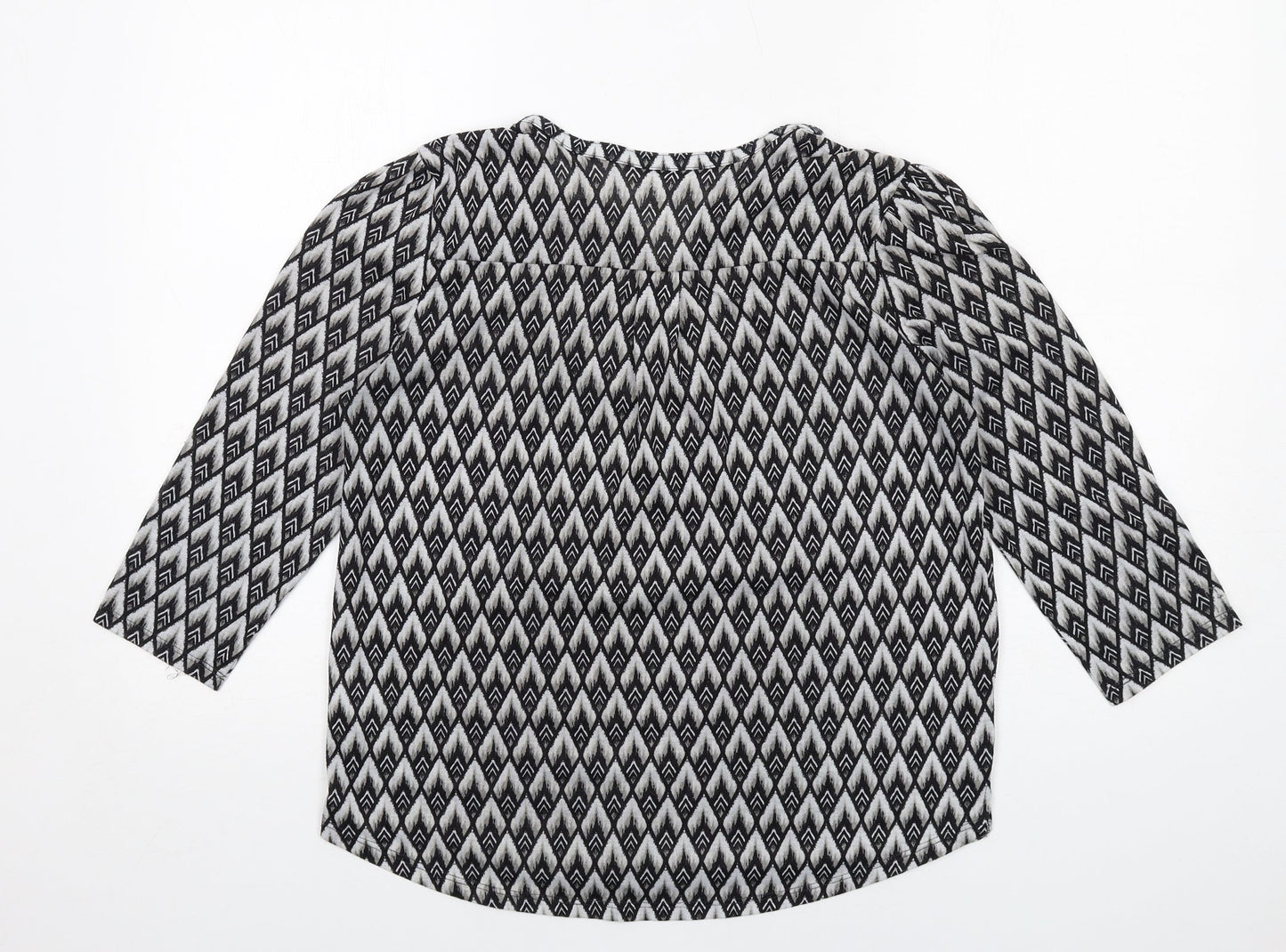 H&M Womens Black Geometric Polyester Basic Blouse Size S V-Neck