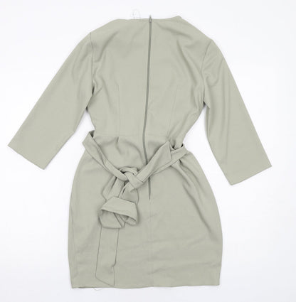 Back view of ASOS women’s green polyester a-line, size UK 6, round neck zip