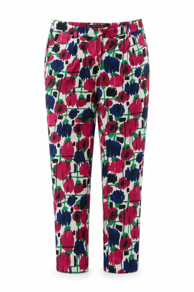 Zara Womens Multicoloured Geometric Polyester Carrot Trousers Size S Regular Zip