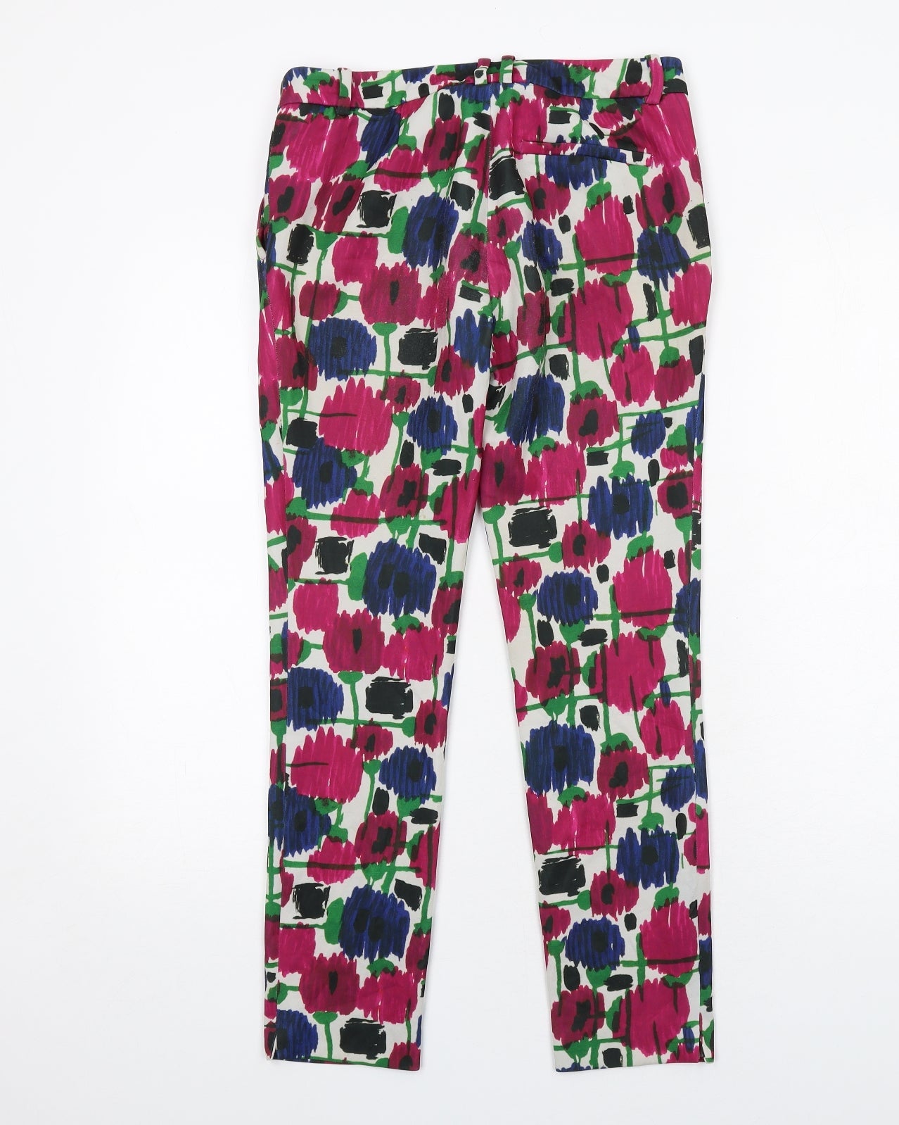 Zara Womens Multicoloured Geometric Polyester Carrot Trousers Size S Regular Zip