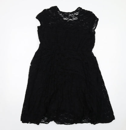 Back view of ASOS women’s black floral nylon shift, size UK 14, round neck pullover