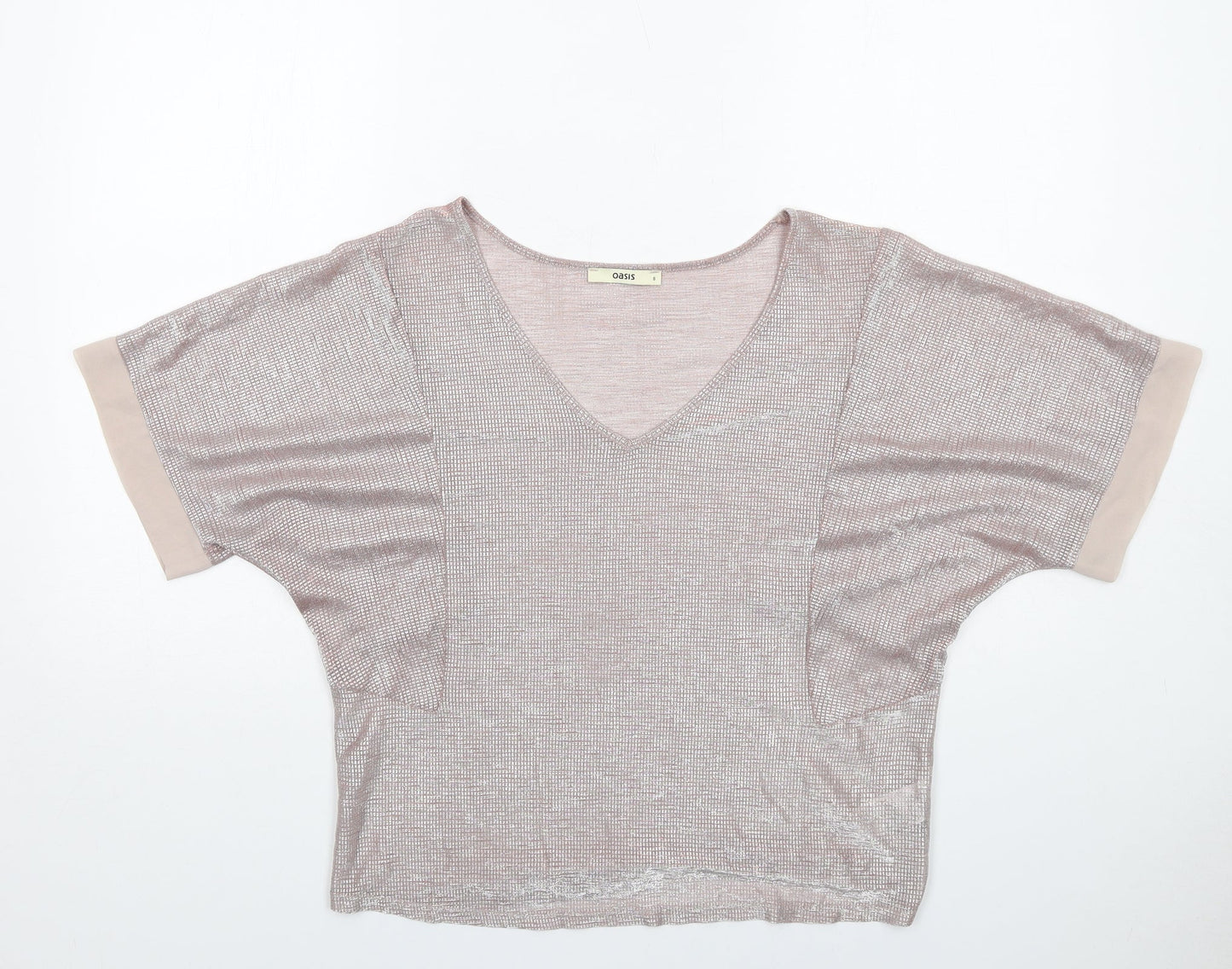Oasis Womens Pink Polyester Basic T-Shirt Size S V-Neck