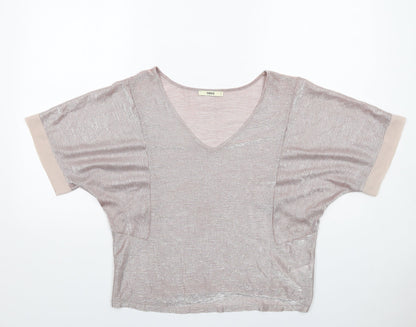 Oasis Womens Pink Polyester Basic T-Shirt Size S V-Neck