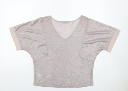 Oasis Womens Pink Polyester Basic T-Shirt Size S V-Neck