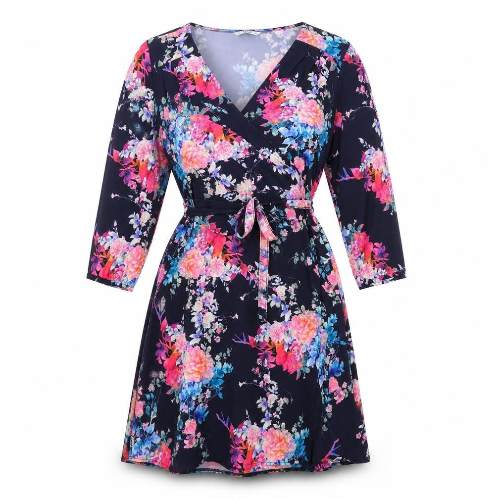 Only Womens Blue Floral Polyester A-Line Size 14 V-Neck Pullover