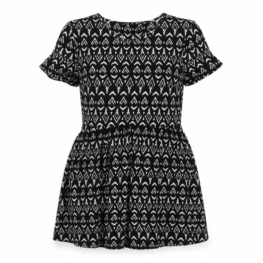 H&M Womens Black Geometric Viscose A-Line Size 8 Round Neck Pullover