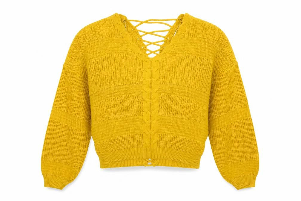 Miss Selfridge Womens Yellow V-Neck Acrylic Pullover Jumper Size 8