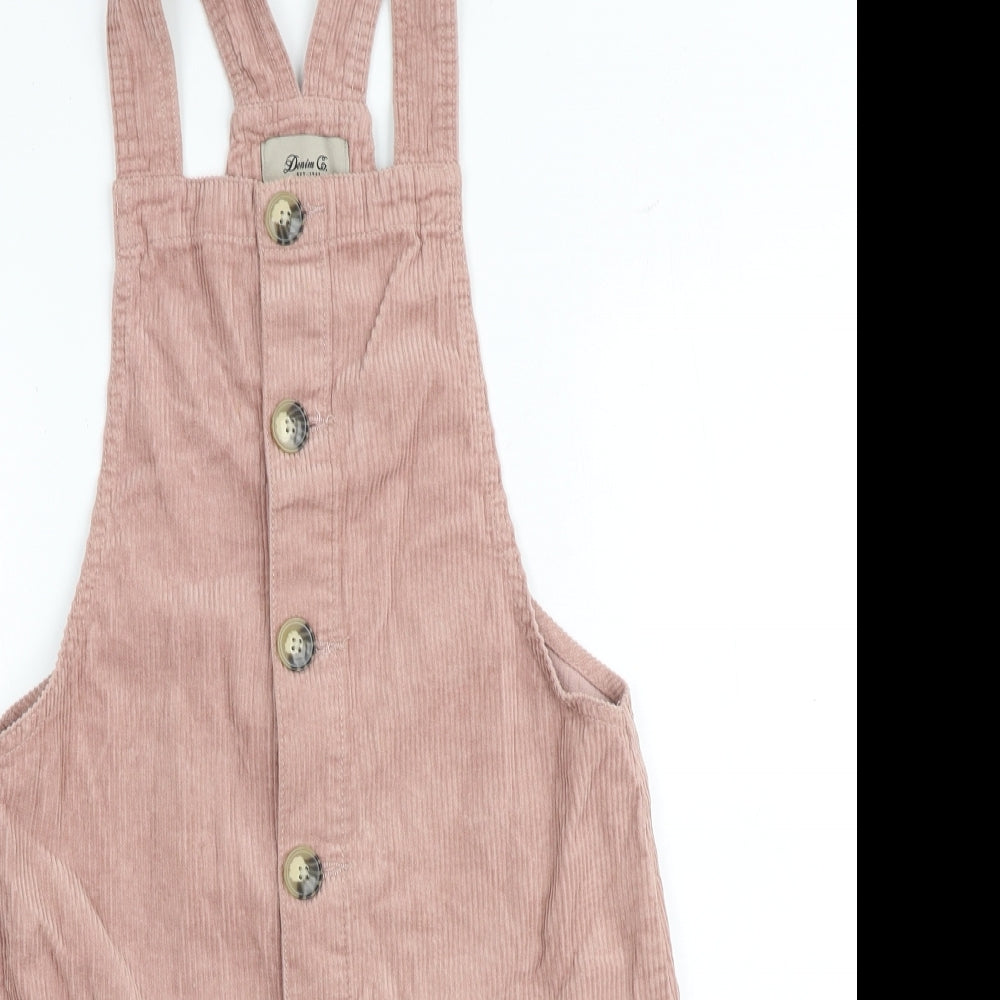 Denim & Co. Womens Pink 100% Cotton Pinafore/Dungaree Dress Size 6 Square Neck Button