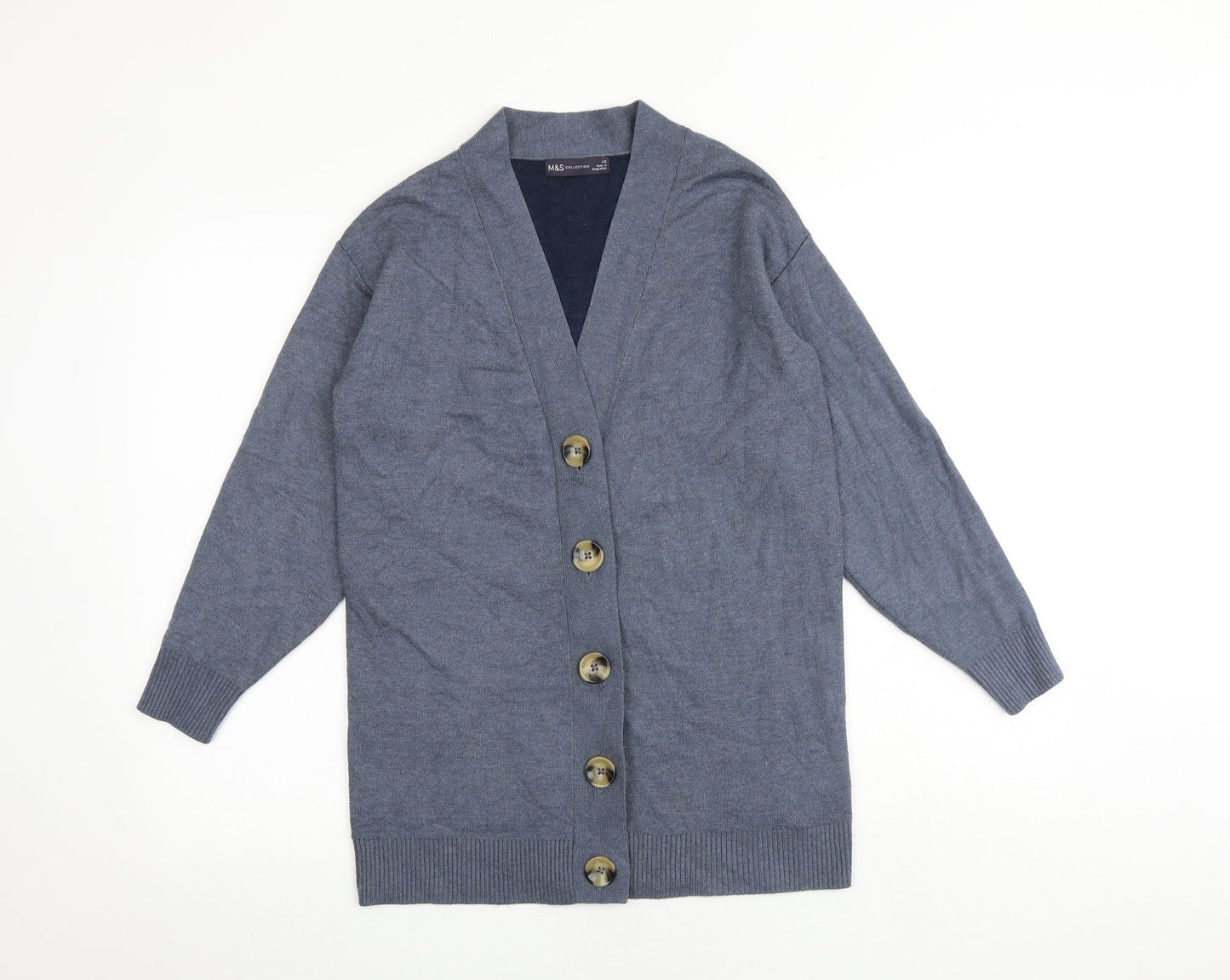 Marks and Spencer Womens Blue V-Neck Viscose Cardigan Jumper Size XS
