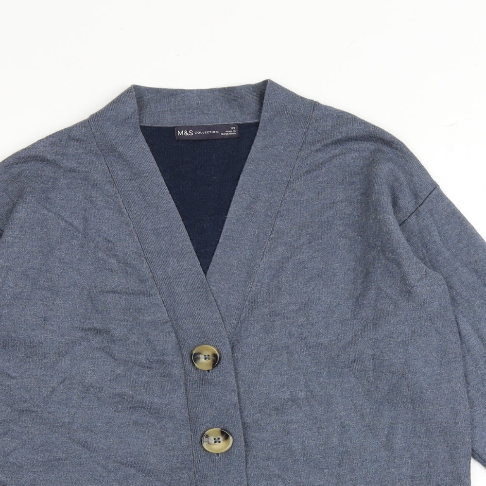Marks and Spencer Womens Blue V-Neck Viscose Cardigan Jumper Size XS