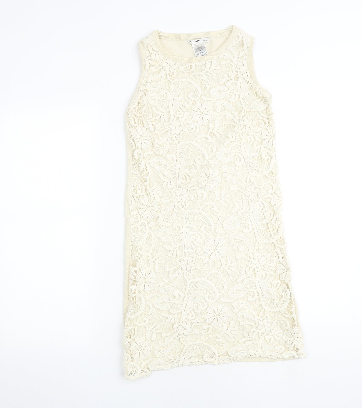 Mango Womens Beige Floral 100% Cotton Shift Size S Round Neck Pullover