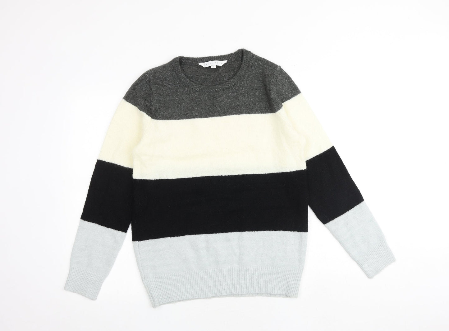Amara Reya Womens Multicoloured Round Neck Striped Acrylic Pullover Jumper Size L