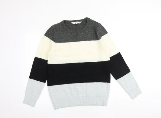 Amara Reya Womens Multicoloured Round Neck Striped Acrylic Pullover Jumper Size L