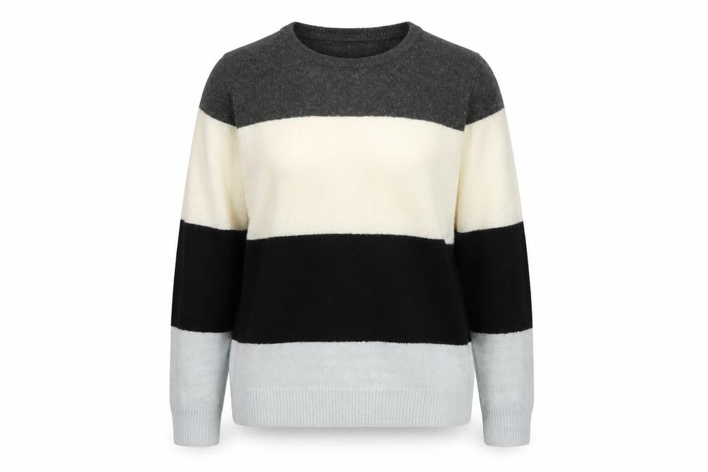 Amara Reya Womens Multicoloured Round Neck Striped Acrylic Pullover Jumper Size L
