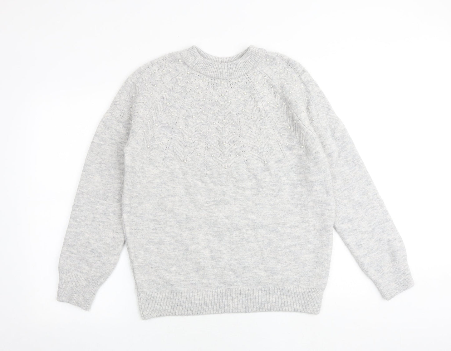 Marks and Spencer Womens Grey Round Neck Acrylic Pullover Jumper Size M