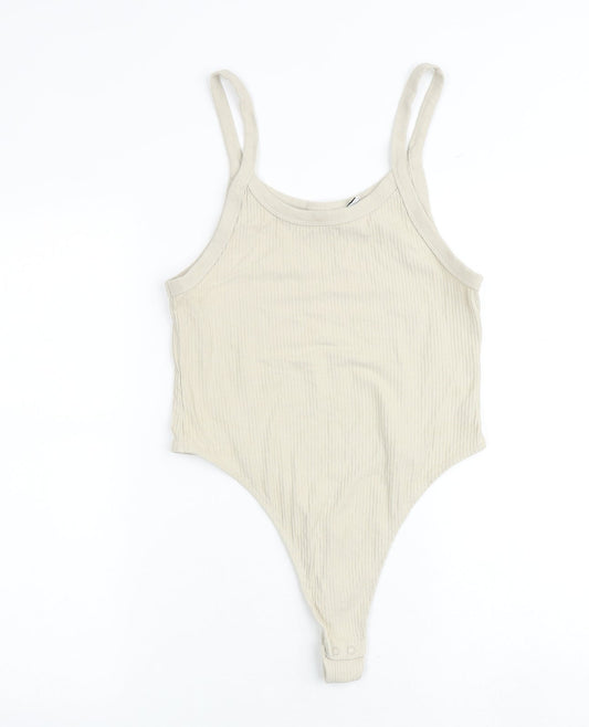Weekday Womens Beige Cotton Bodysuit One-Piece Size L Snap